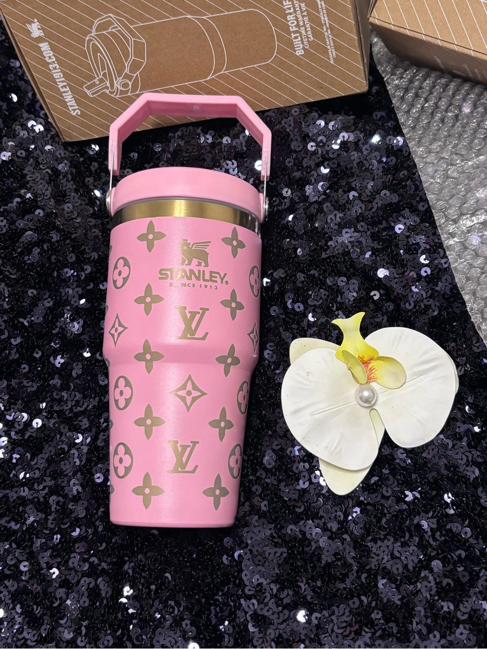 Pink Tumbler with Gold Monogram